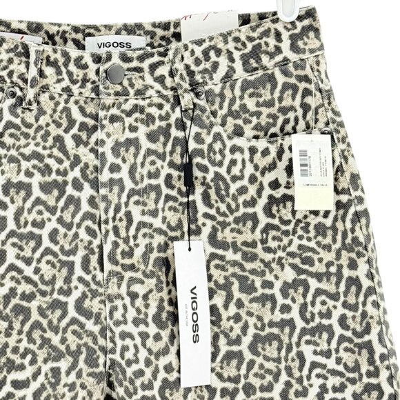 Vigoss Women's Frayed Hem Tan Cheetah Print Ace Cut off Denim Shorts Size 27 NWT - Picture 3 of 11